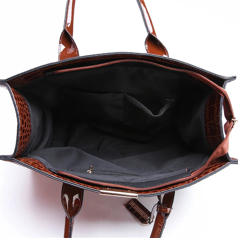 Bolso elegante de charol con cocodrilo | Bolso de lujo para mujer