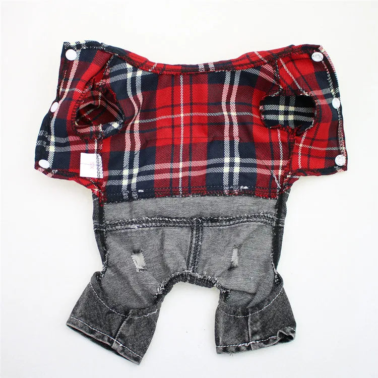 Stylish Pet Denim Plaid Jumpsuit Hoodie | Perfect for Spring & Autumn