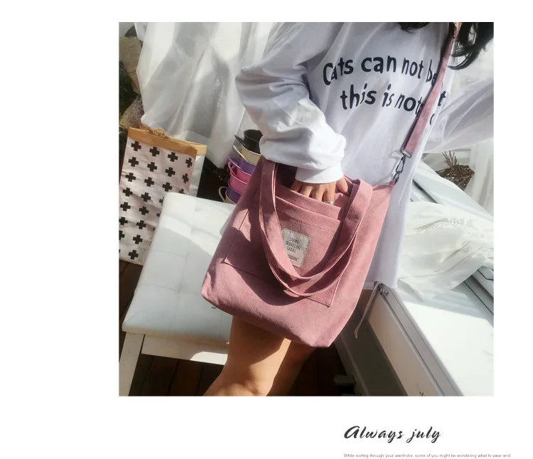 Casual Women’s Canvas Shoulder Bag | Soft Corduroy Tote Purse