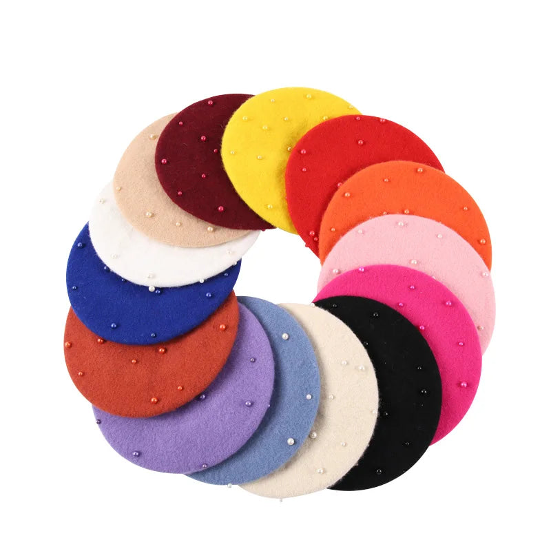 Wool Kids Winter Hat | Stylish Baby Beret with Pearl Detailing