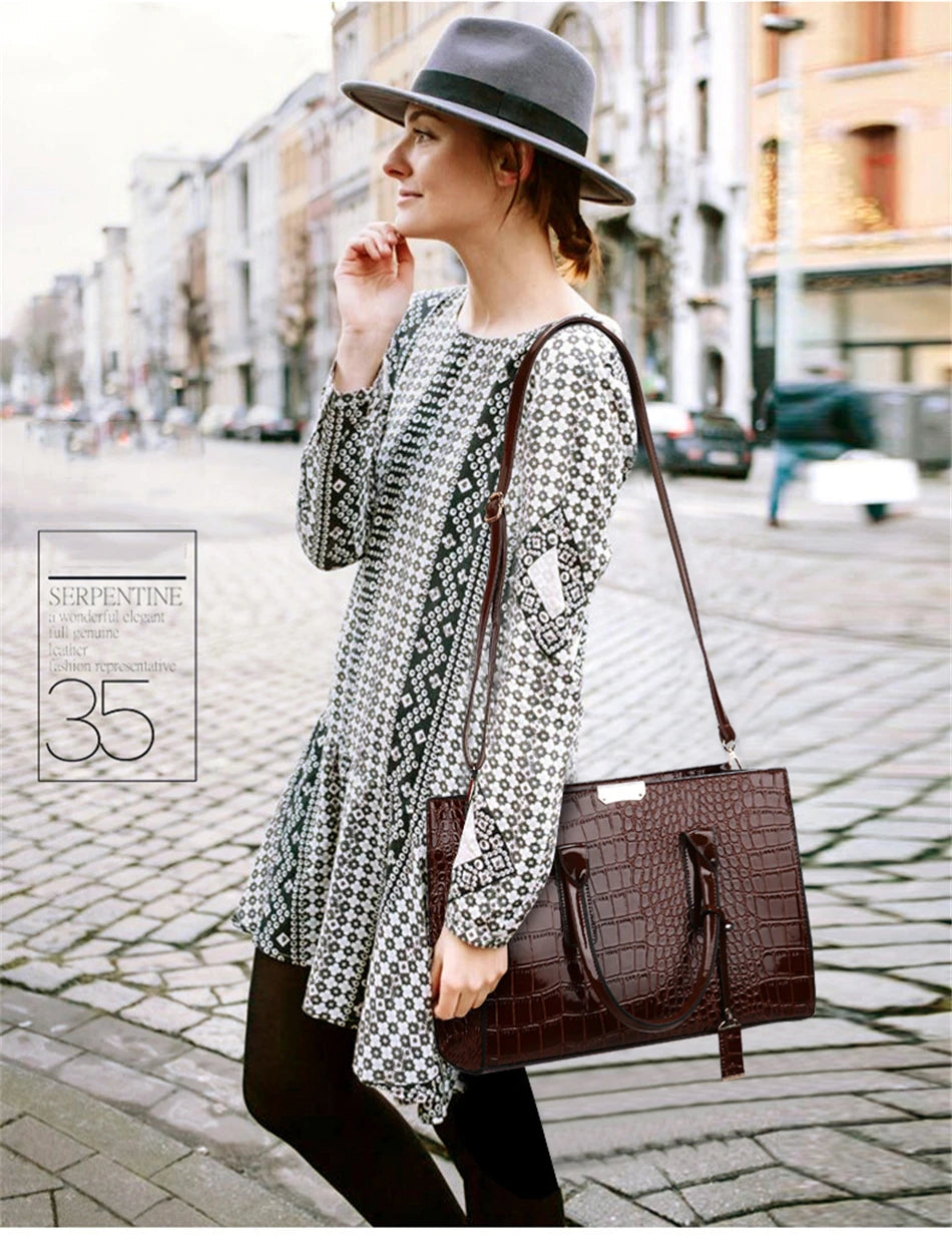 Bolso elegante de charol con cocodrilo | Bolso de lujo para mujer
