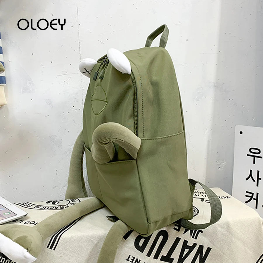Cartoon Frog Shape Canvas Backpack for Girls | Fun & Functional