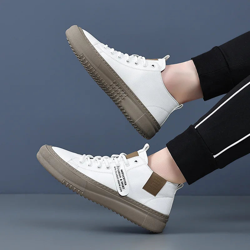 Men's Casual Trendy High-Top White Sneakers | Versatile Footwear