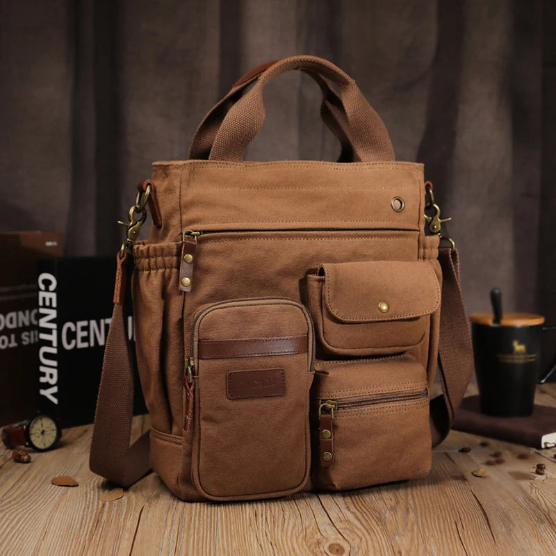Men's Vintage Canvas Crossbody Handbag | Large Casual Tote Bag