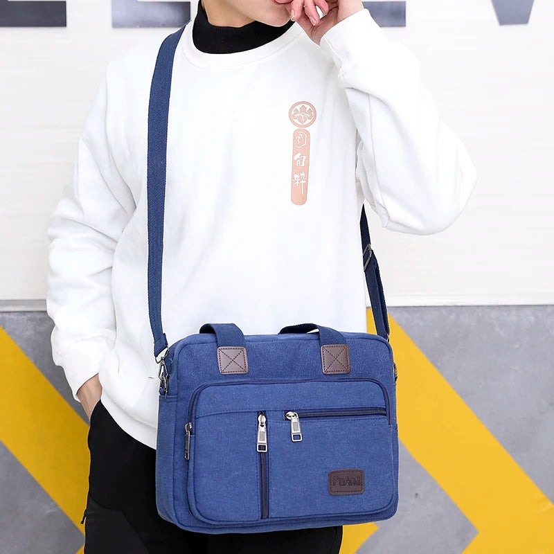 Canvas Men's Handbag Shoulder Bag Travel Large Capacity Multi-layer Crossbody Bag Student Travel Top-handle Bag Leisure Tote sac