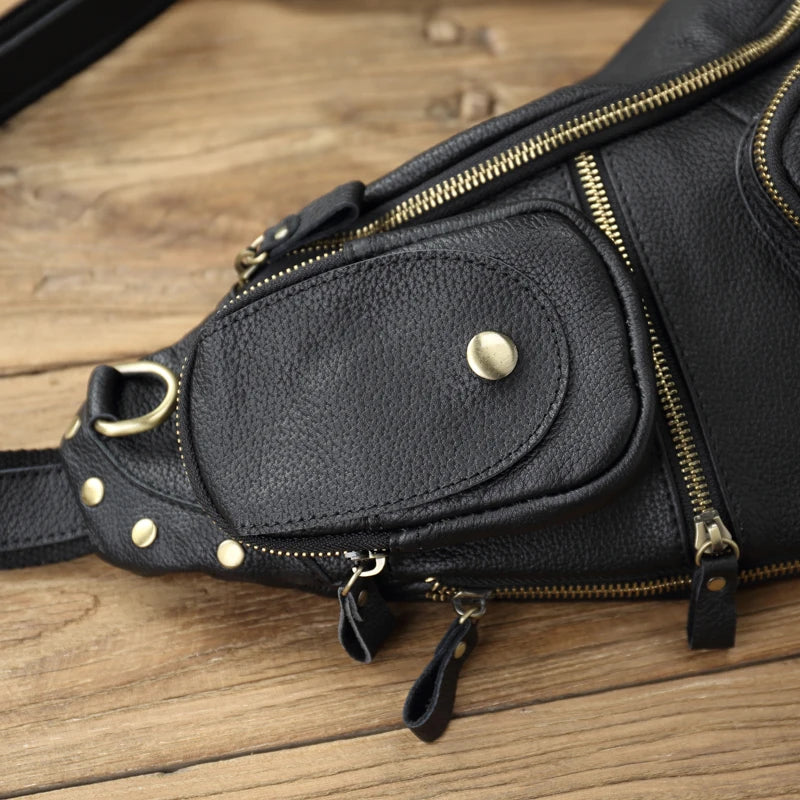 Large Capacity Leather Men's Chest Bag | Retro Casual Messenger Bag