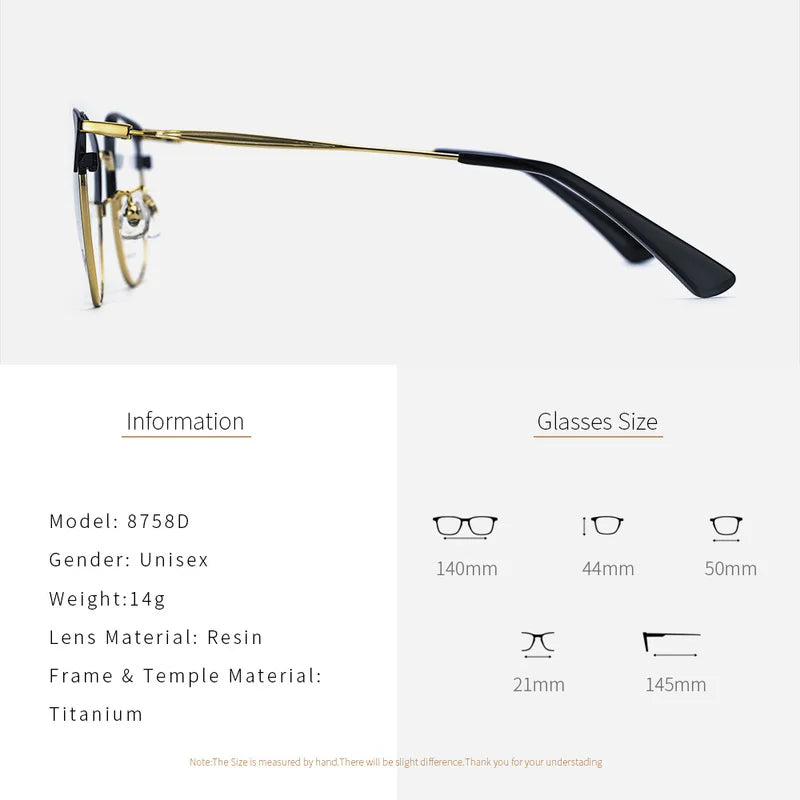 Stylish Retro Half Frame Prescription Glasses | Unisex Eyewear