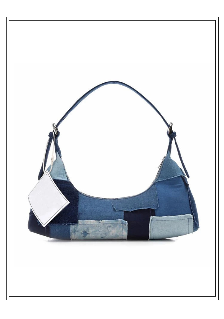 Trendy Patchwork Canvas Shoulder Bag | Stylish Retro Handbag