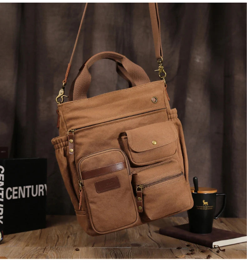 Men's Vintage Canvas Crossbody Handbag | Large Casual Tote Bag