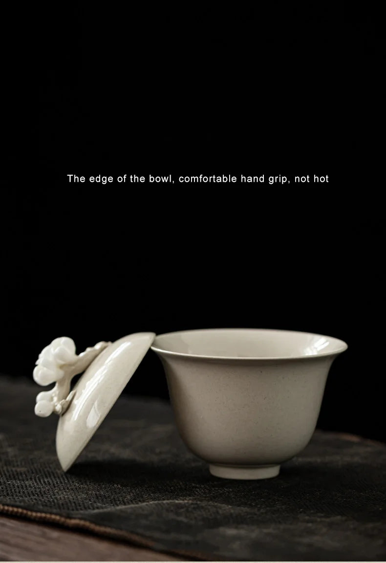 Elegante Gaiwan de Cerámica Esmaltada con Ceniza Vegetal Retro | Perfecto Servicio de Té