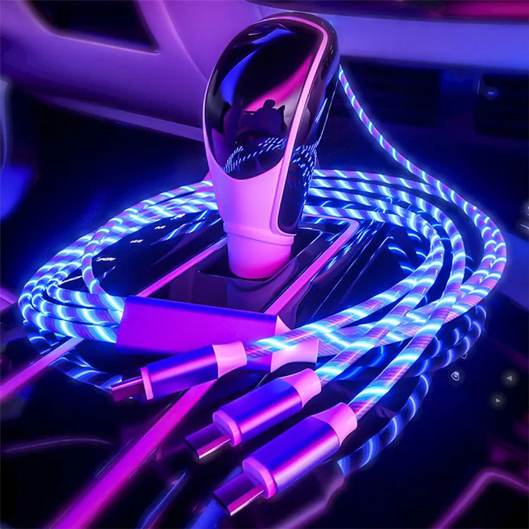 3 in 1 Glowing LED Cable | Fast Micro USB & Type-C Charging