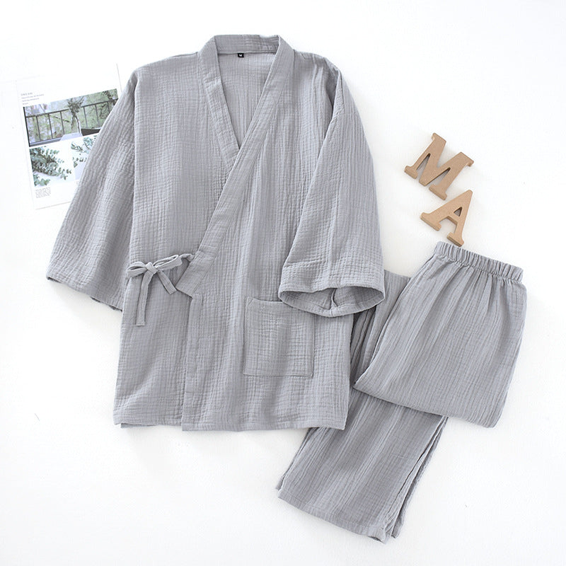 2026 Japanese Kimono Set 100%Cotton Pajamas Two-piece Couple Yukata Loose Men's And Women's Sweat Steaming Suit Home Service Set