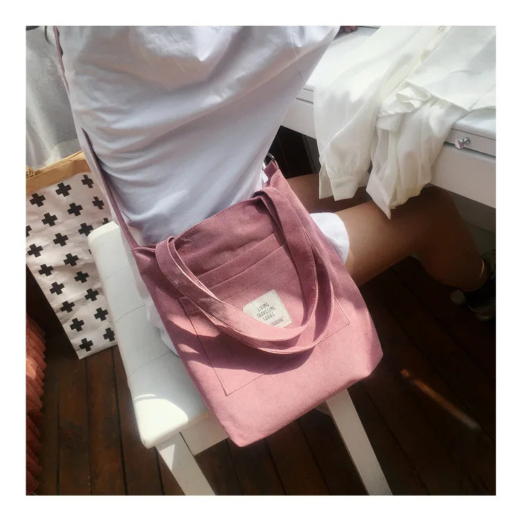 Casual Women’s Canvas Shoulder Bag | Soft Corduroy Tote Purse