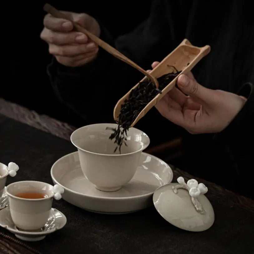 Elegante Gaiwan de Cerámica Esmaltada con Ceniza Vegetal Retro | Perfecto Servicio de Té