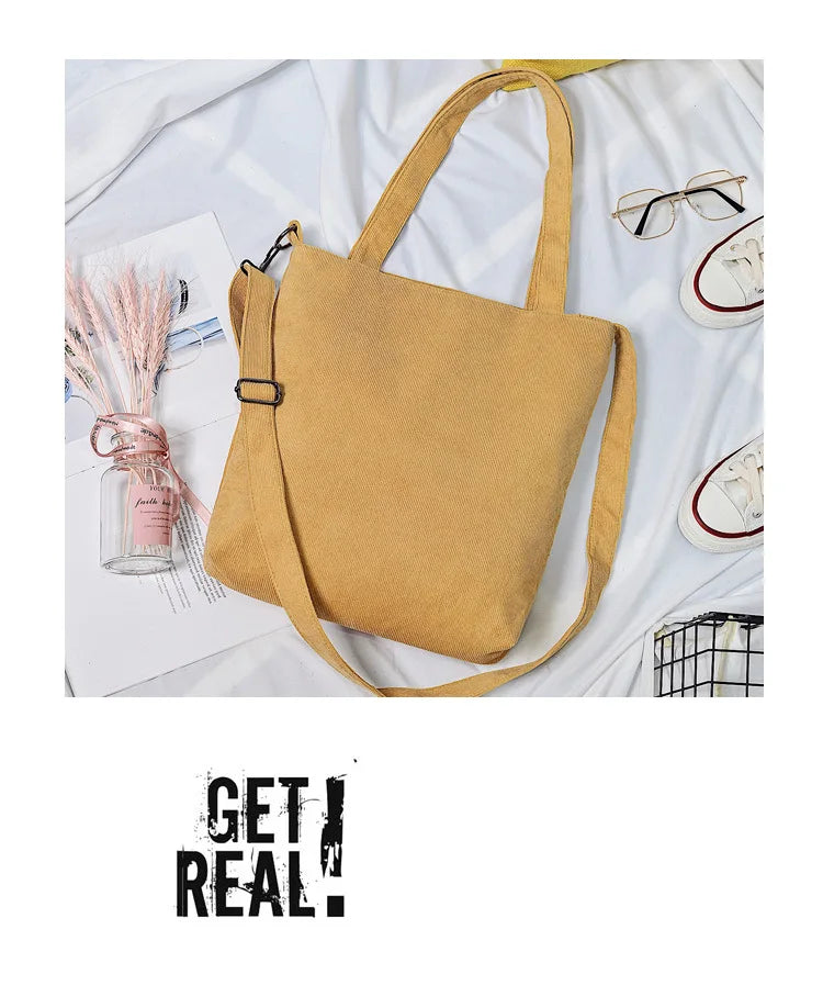 Casual Women’s Canvas Shoulder Bag | Soft Corduroy Tote Purse