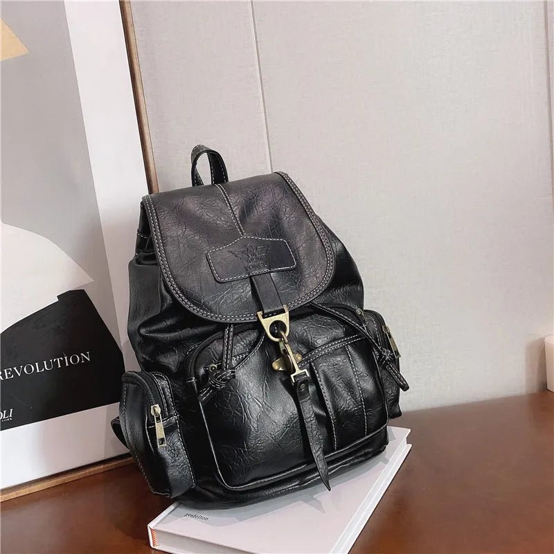 Vintage Leather Backpack for Women | Chic & Spacious School Bag