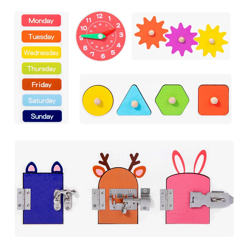 Educational Montessori Busy Board for Kids | Sensory Wooden Toys