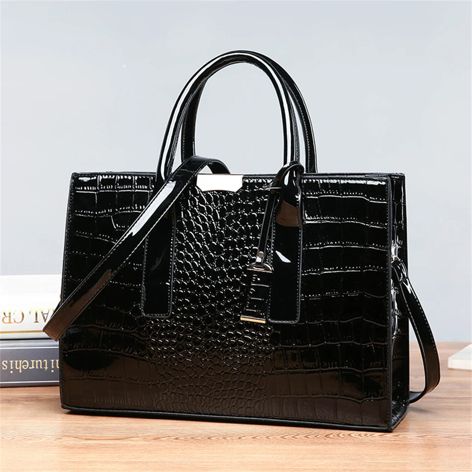 Bolso elegante de charol con cocodrilo | Bolso de lujo para mujer
