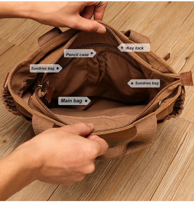Men's Vintage Canvas Crossbody Handbag | Large Casual Tote Bag