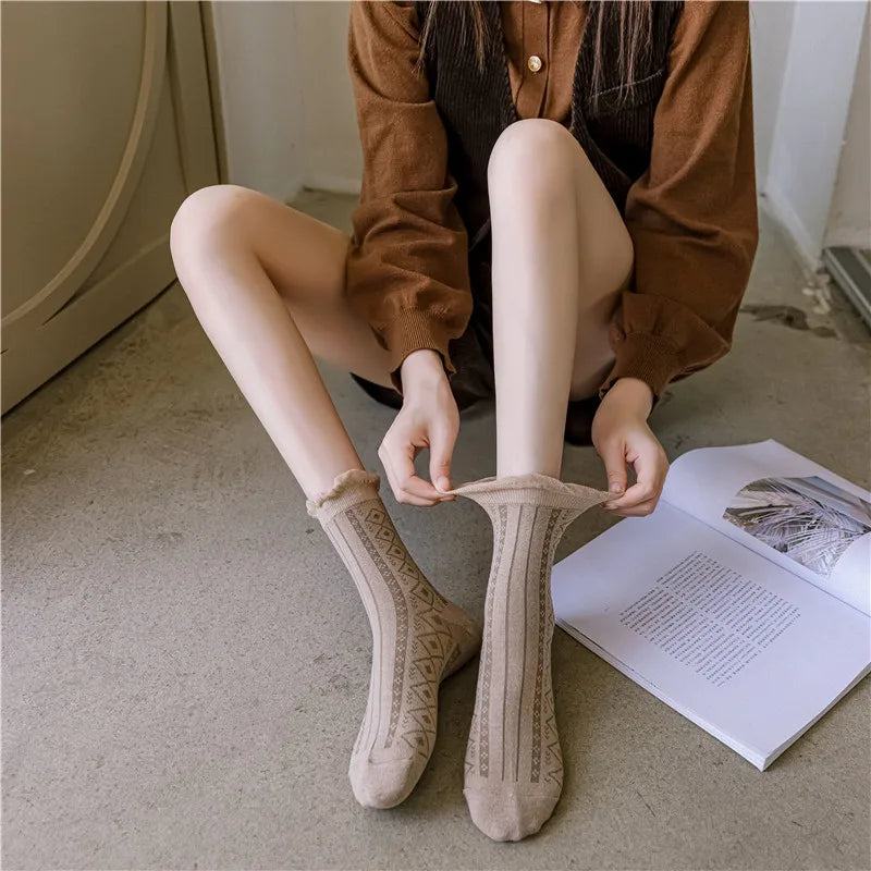 Cute Women's Floral Embroidered Crew Socks | Vintage-Inspired Style