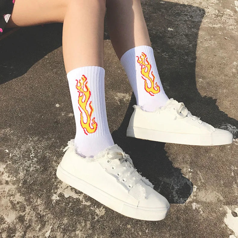 Trendy Knee High Socks for Men & Women | Vibrant Flame Design