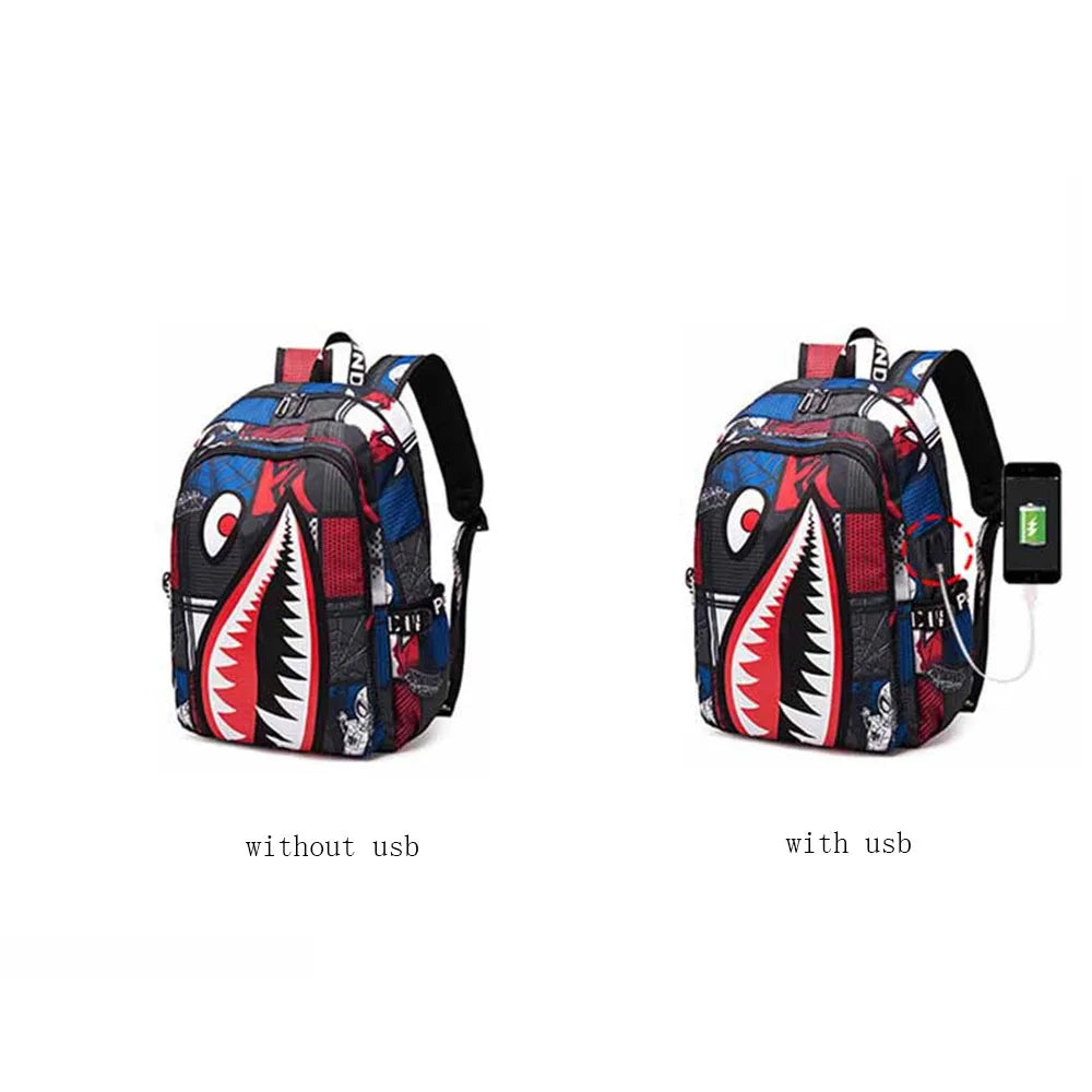 Cartoon Shark Print Backpack | Fun Rucksack for Kids