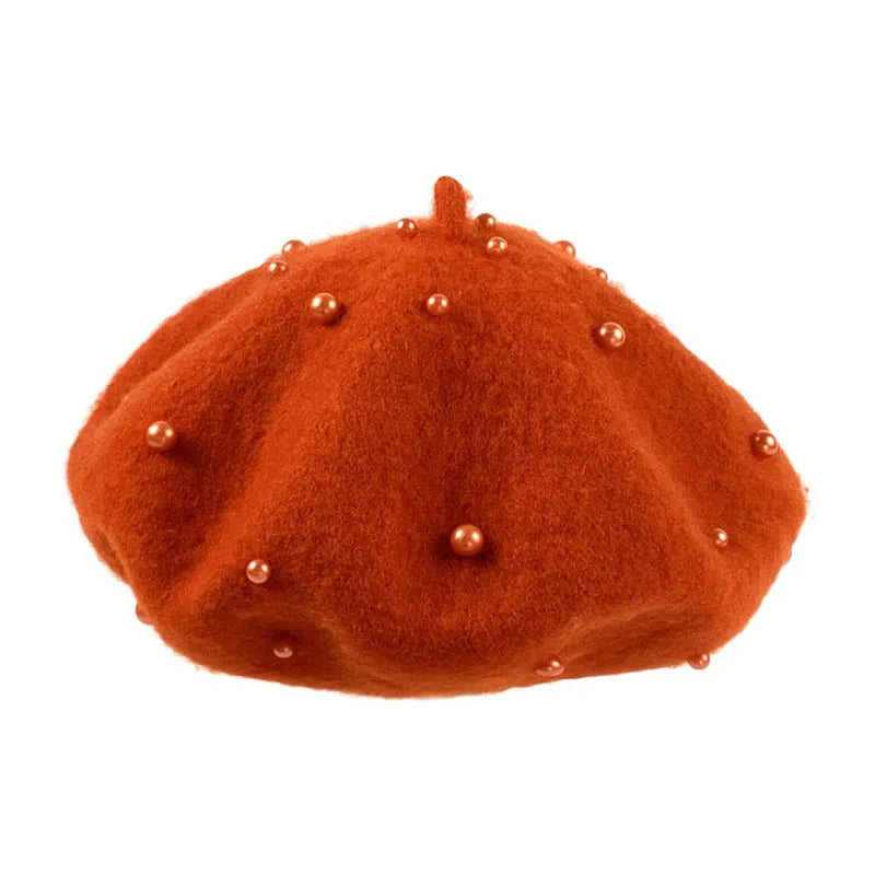 Wool Kids Winter Hat | Stylish Baby Beret with Pearl Detailing