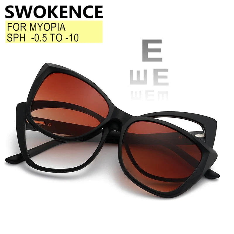 Stylish Cat Eye Prescription Glasses with Clip-On Sunglasses