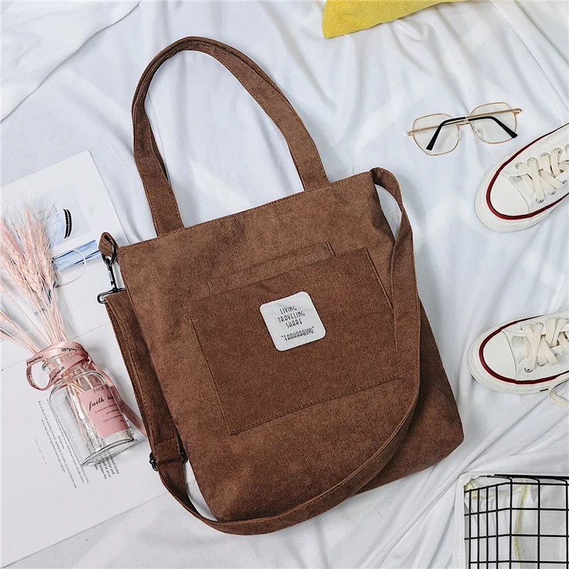 Casual Women’s Canvas Shoulder Bag | Soft Corduroy Tote Purse