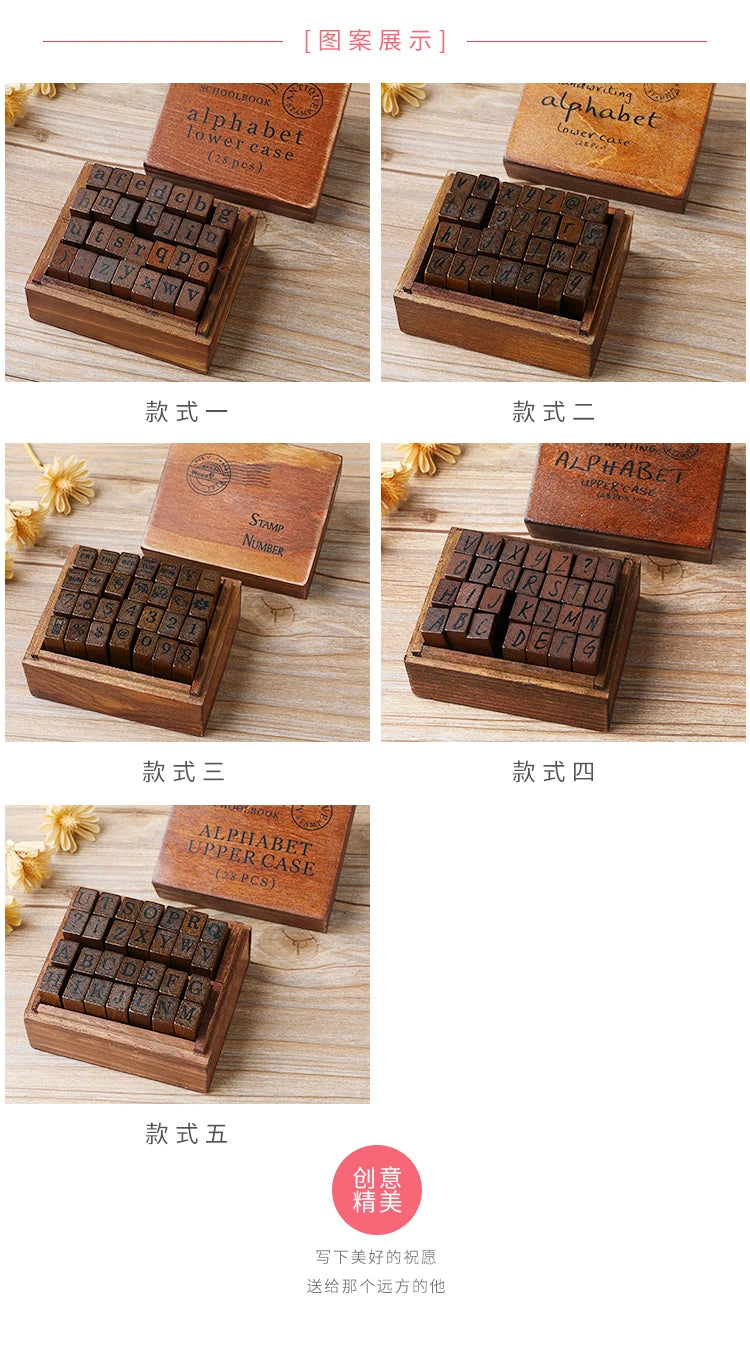 Vintage Wooden Alphabet Number Stamps for Craft Projects