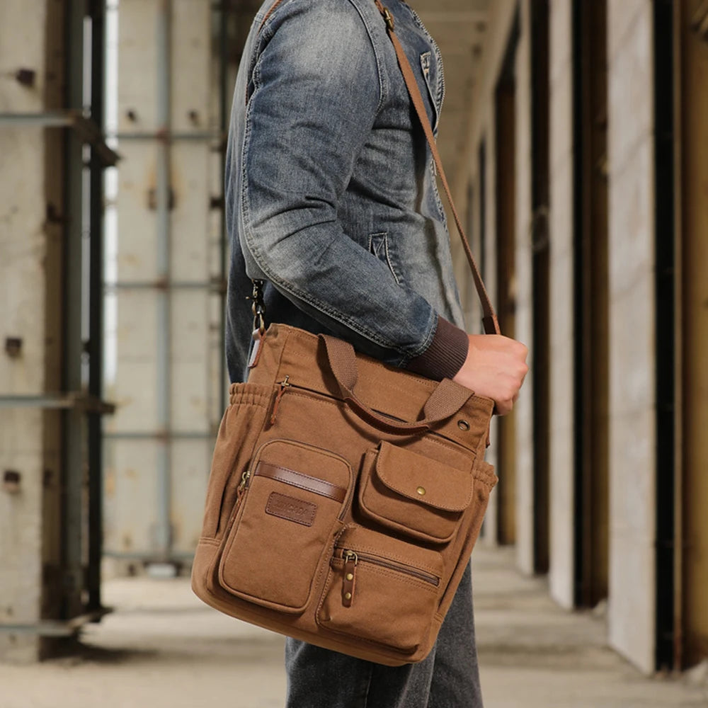 Men's Vintage Canvas Crossbody Handbag | Large Casual Tote Bag