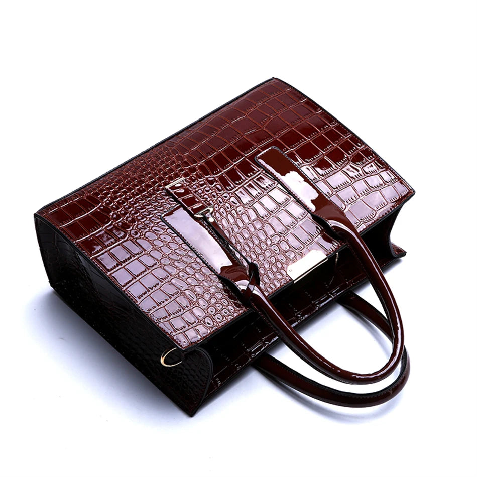Bolso elegante de charol con cocodrilo | Bolso de lujo para mujer