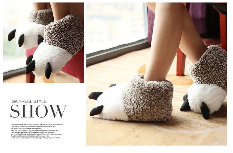 Fluffy Monster Claw Plush Slippers | Cozy Indoor Winter Shoes