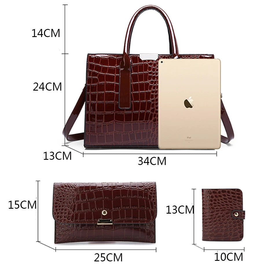 Bolso elegante de charol con cocodrilo | Bolso de lujo para mujer