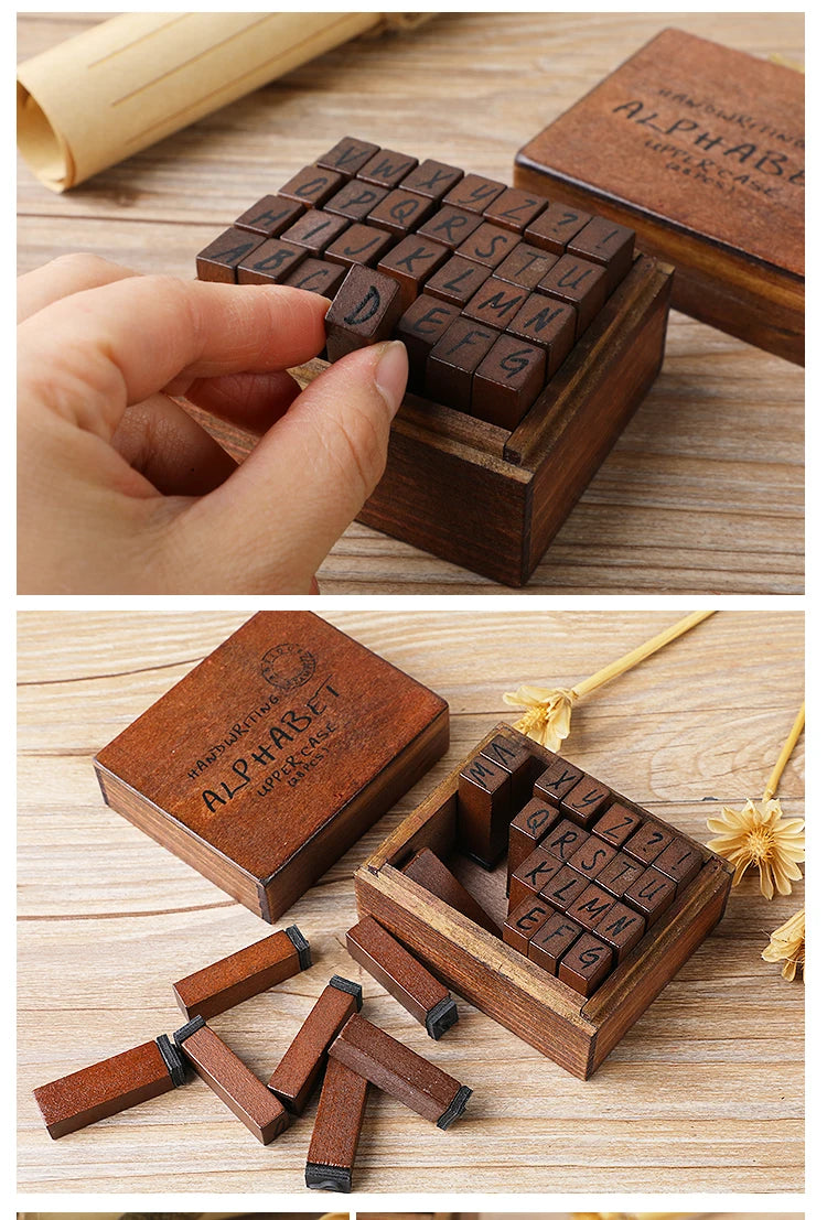 Vintage Wooden Alphabet Number Stamps for Craft Projects