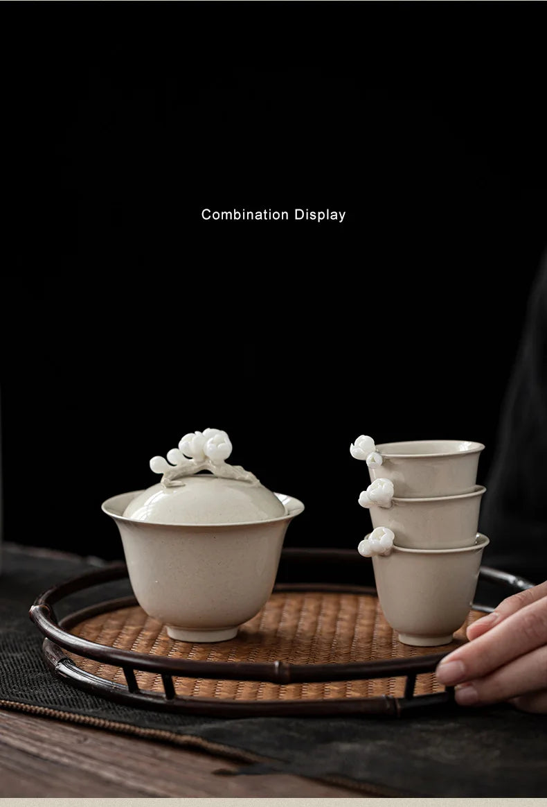 Elegante Gaiwan de Cerámica Esmaltada con Ceniza Vegetal Retro | Perfecto Servicio de Té