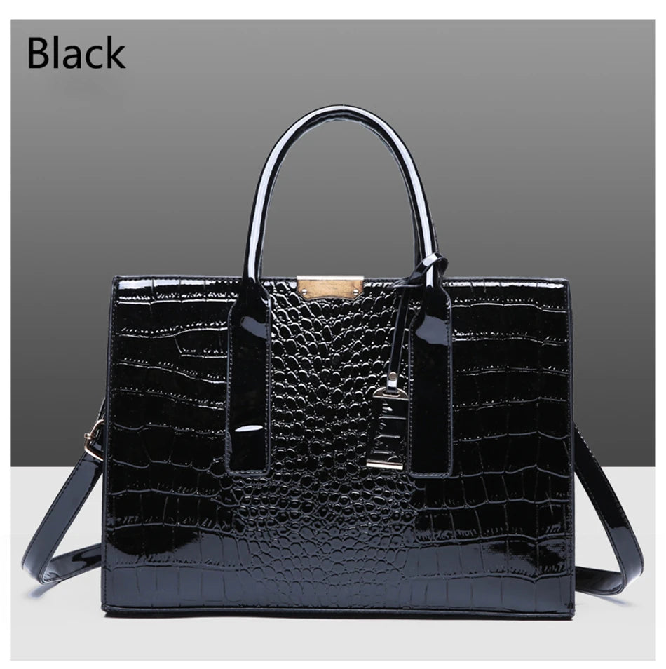 Bolso elegante de charol con cocodrilo | Bolso de lujo para mujer