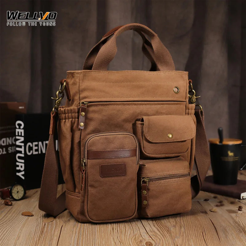Men's Vintage Canvas Crossbody Handbag | Large Casual Tote Bag