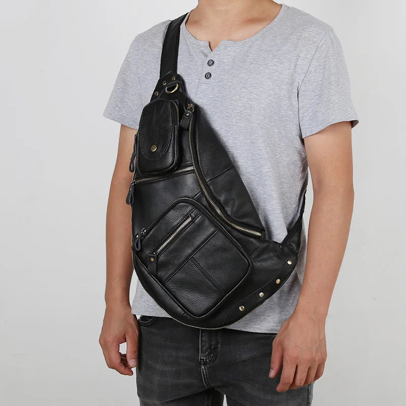 Large Capacity Leather Men's Chest Bag | Retro Casual Messenger Bag