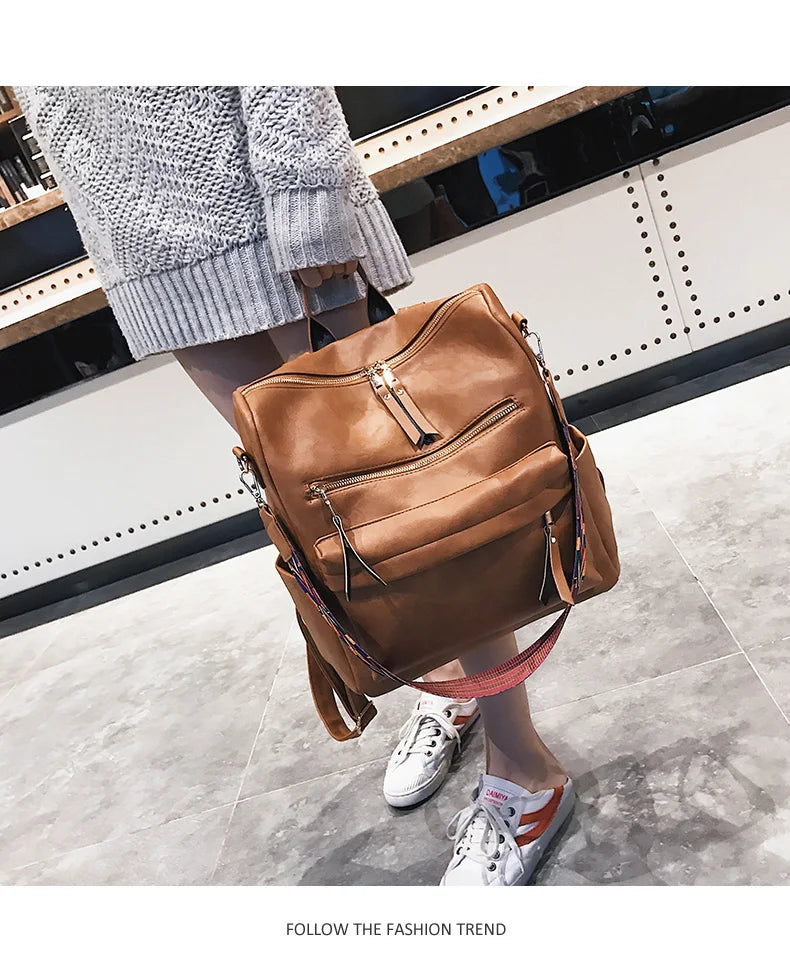 Stylish PU Leather Large Backpack | Women's Vintage Travel Rucksack