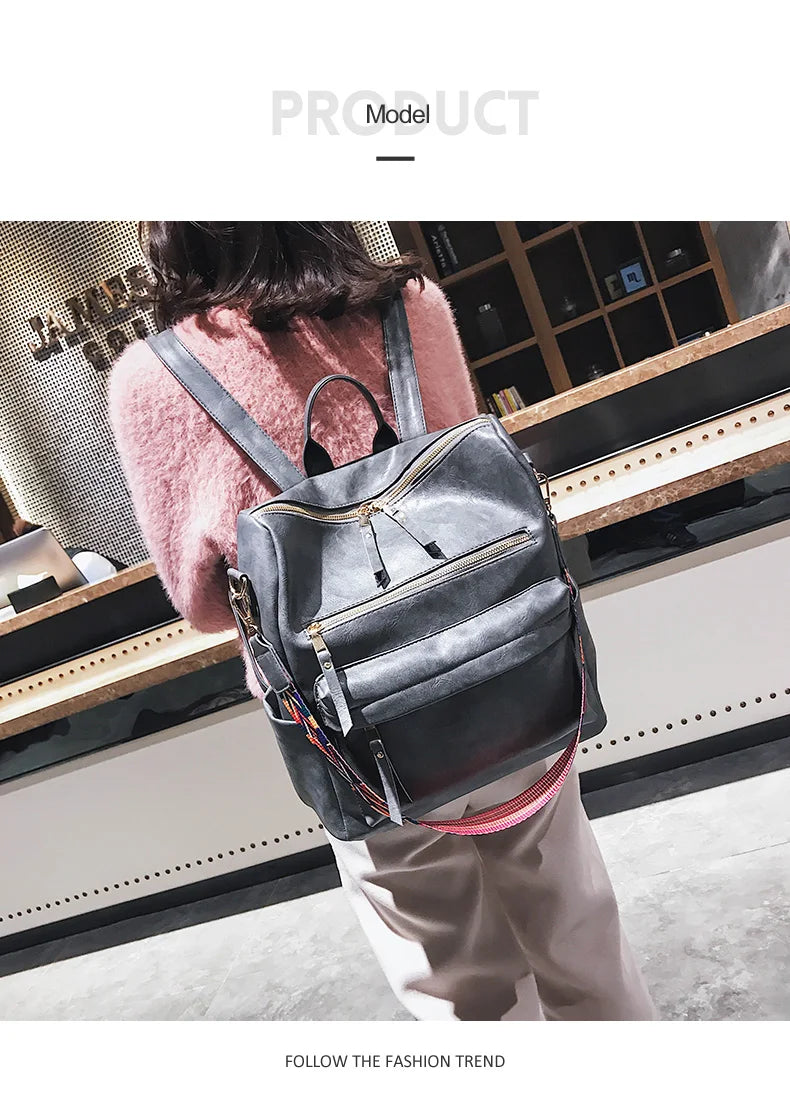 Stylish PU Leather Large Backpack | Women's Vintage Travel Rucksack