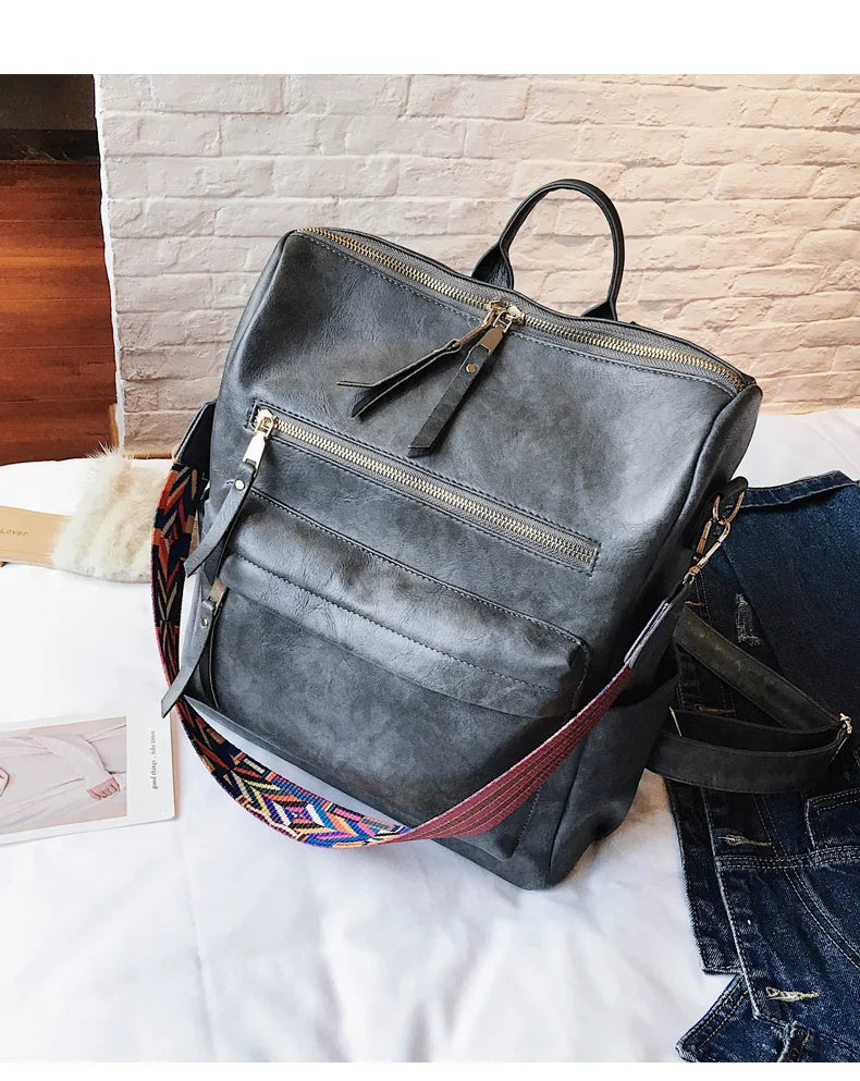 Stylish PU Leather Large Backpack | Women's Vintage Travel Rucksack
