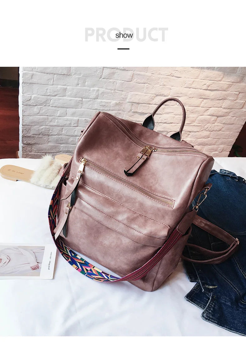 Stylish PU Leather Large Backpack | Women's Vintage Travel Rucksack