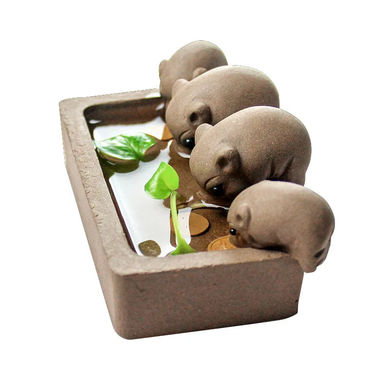 Purple Clay Tea Pet - Cute Pig Water Drink Accessory