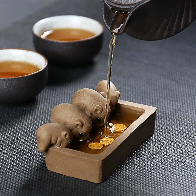 Purple Clay Tea Pet - Cute Pig Water Drink Accessory