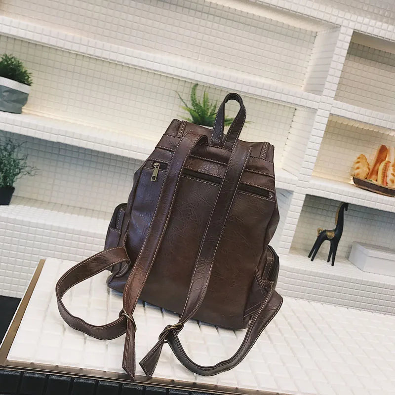 Vintage Leather Backpack for Women | Chic & Spacious School Bag