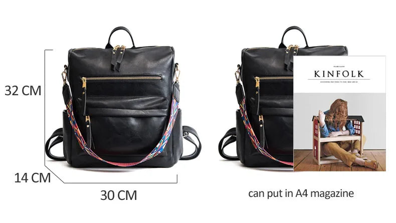 Stylish PU Leather Large Backpack | Women's Vintage Travel Rucksack