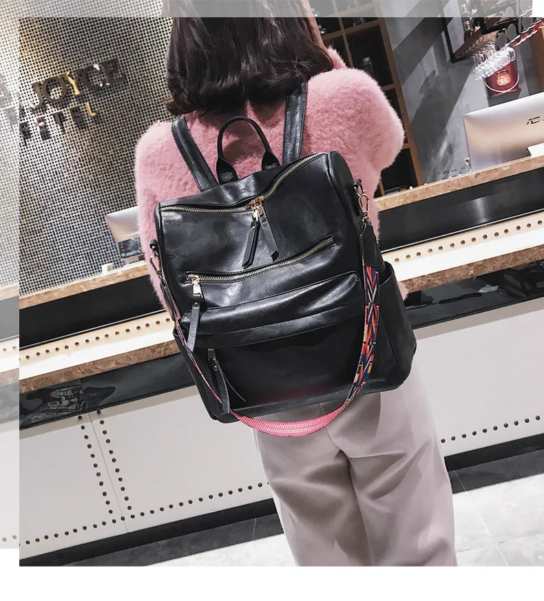 Stylish PU Leather Large Backpack | Women's Vintage Travel Rucksack