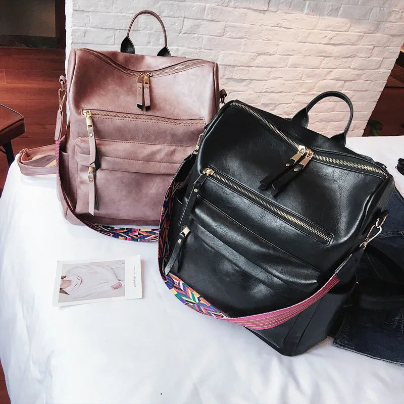 Stylish PU Leather Large Backpack | Women's Vintage Travel Rucksack