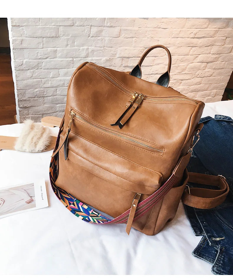 Stylish PU Leather Large Backpack | Women's Vintage Travel Rucksack